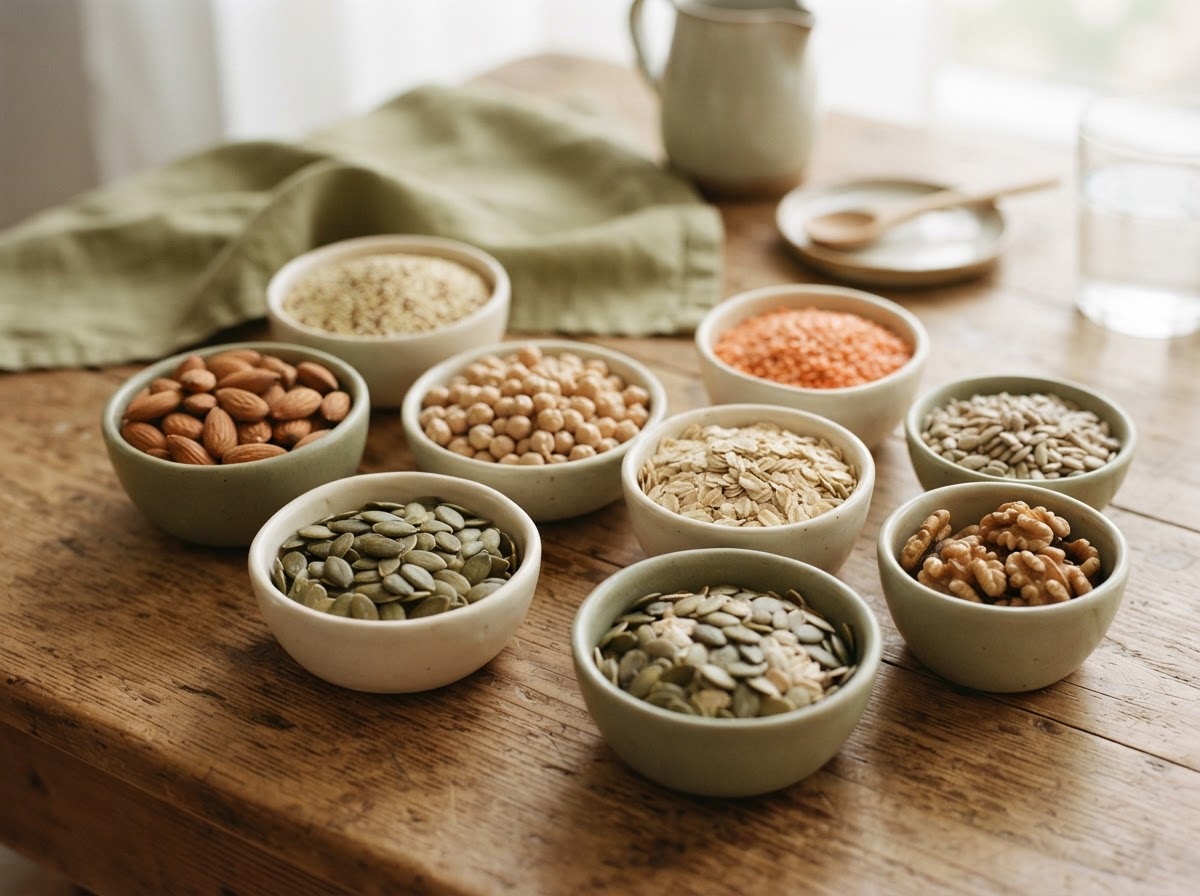 Noten, granen en peulvruchten rich in B-vitamines